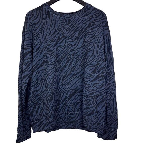 Sundry Womens Zebra Print Crew Neck Long Sleeve Sweatshirt Blk Blue‎ Size Medium - Picture 1 of 8